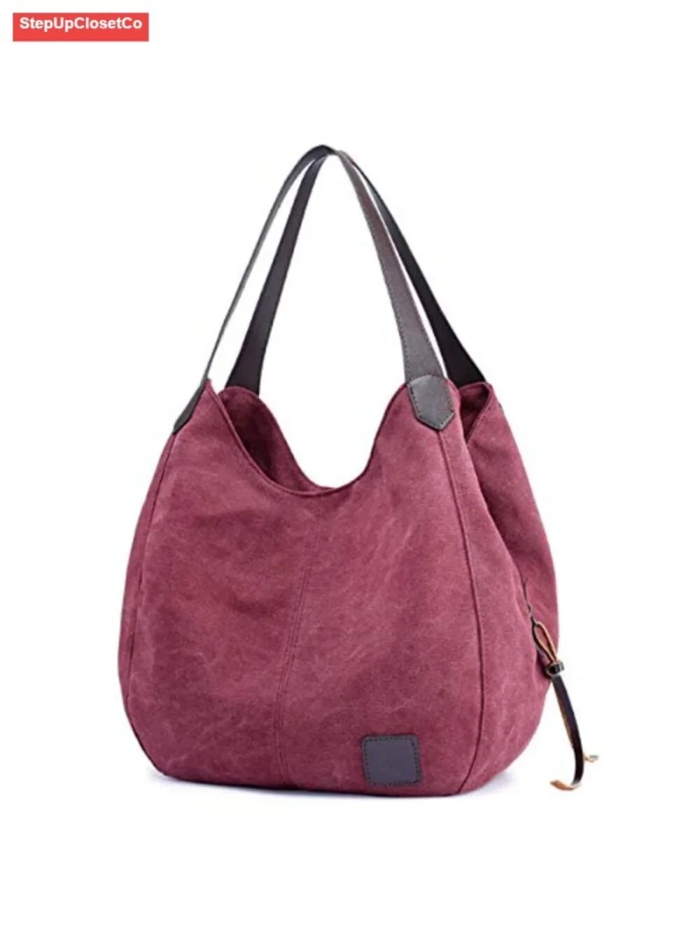 Canvas Multi-Pocket Hobo Bag with Magnetic Closure and Zipper, Shoulder Bag